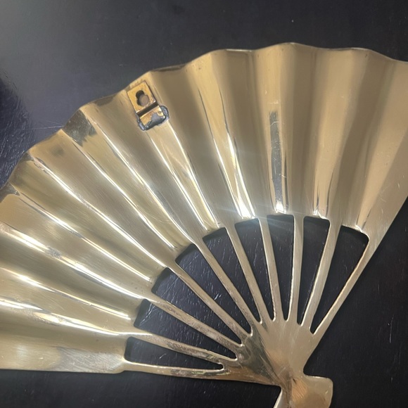 Antique Metal gold fan Asian decor motif wall art Japan Phoenix bird vtg - Picture 4 of 5